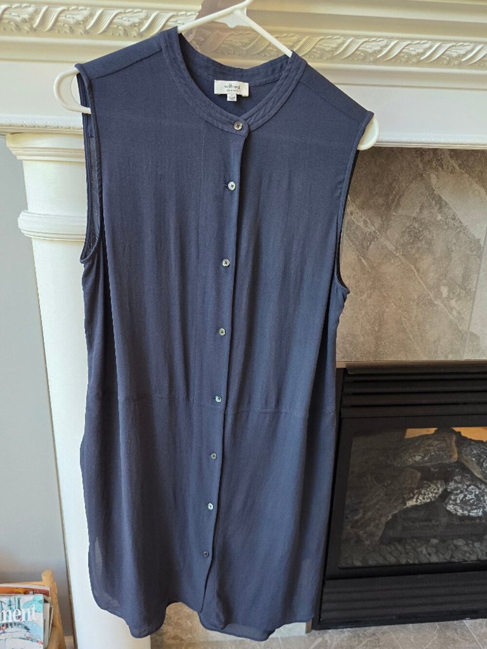 Aritzia Wilfred 100% Silk Sleeveless Button-Down Shirt Dress - Navy Blue - Size